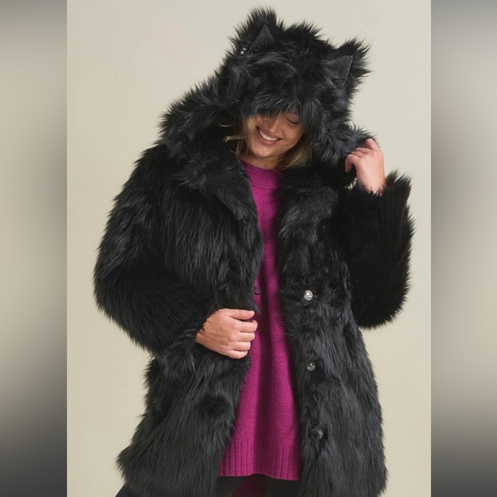 SPIRIT HOODS Black Faux Fur Coat Size XS
